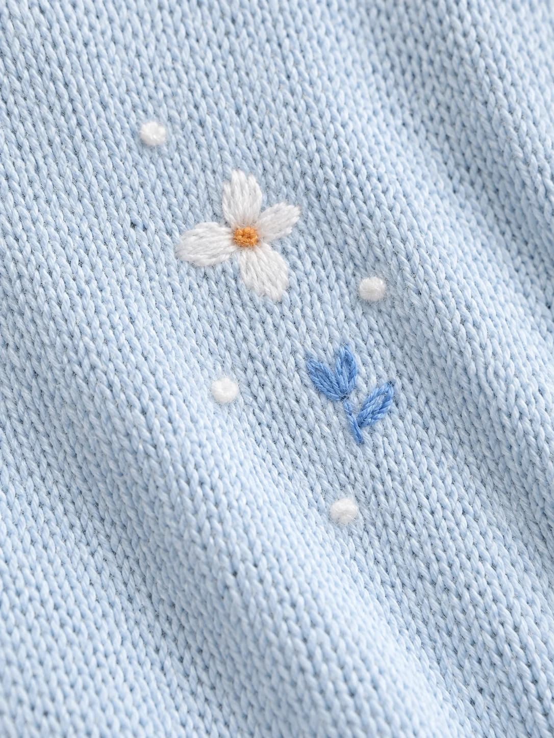 Floral embroidered V-neck cardigan — fabric